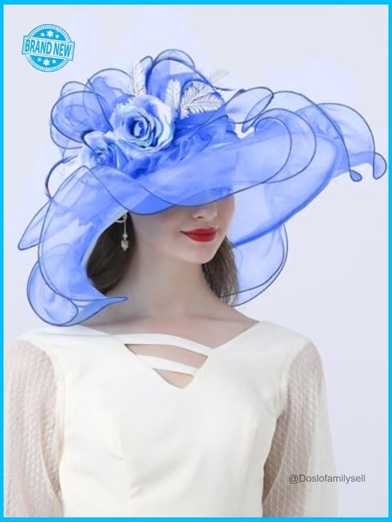 Wide Brim Fedora Derby Hat Floral Fascinator Sun Visor Ladies Church Party main image 7